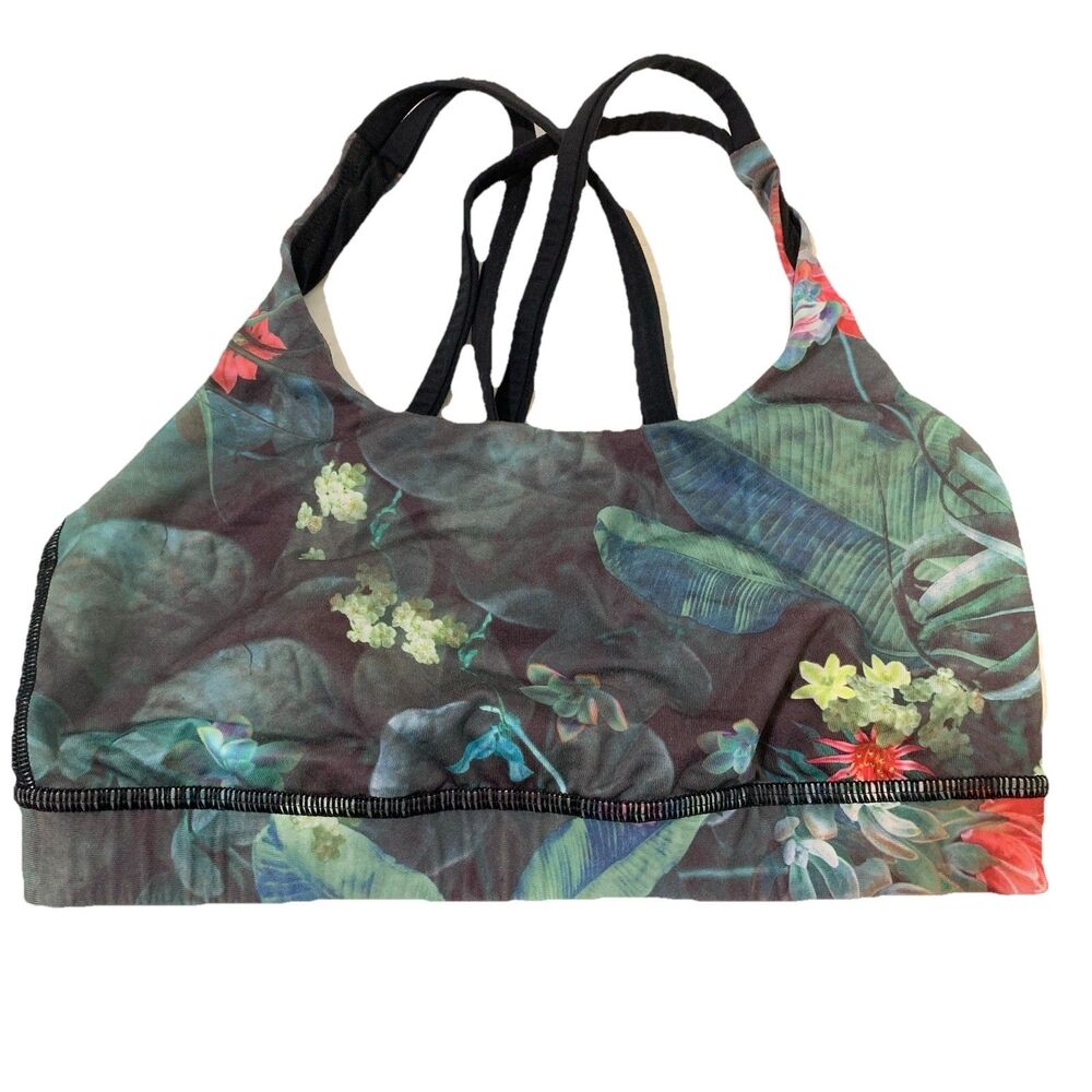 Lululemon Energy Bra Curious Jungle Multi Black Women's 4 Sports Run Workout